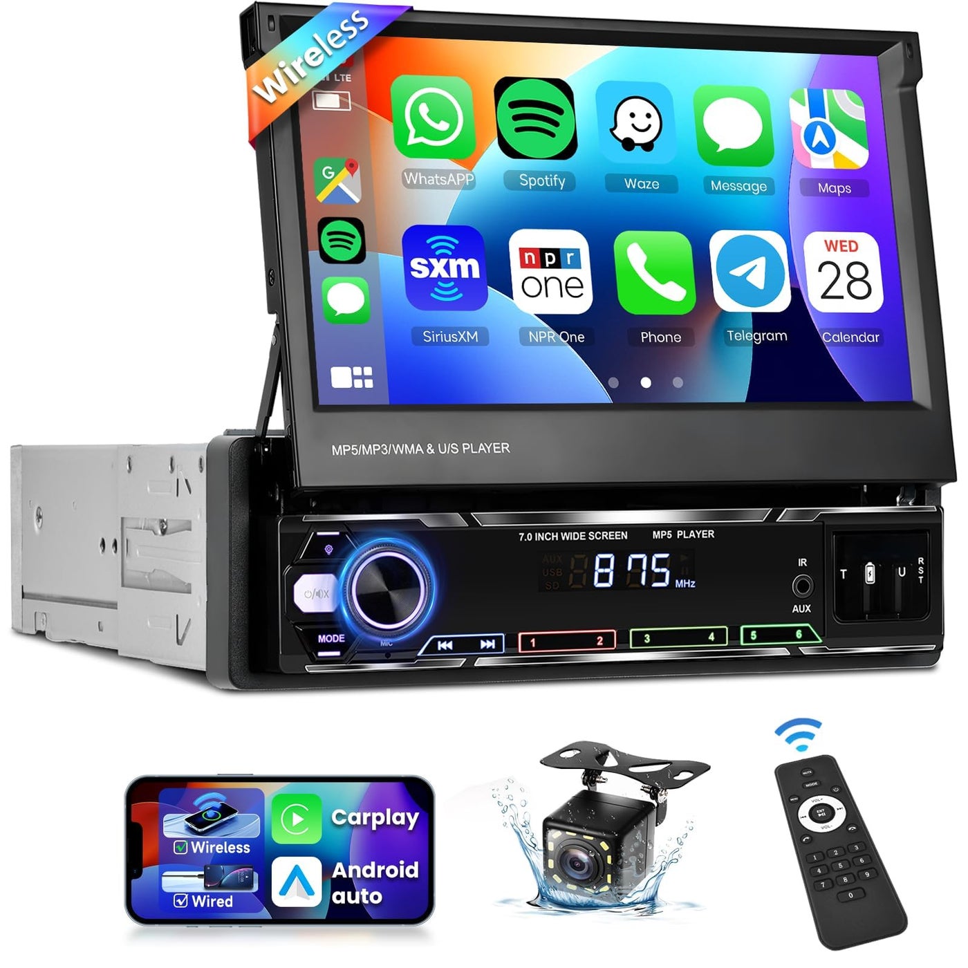 Podofo Upgrade Wireless CarPlay Single Din Radio…