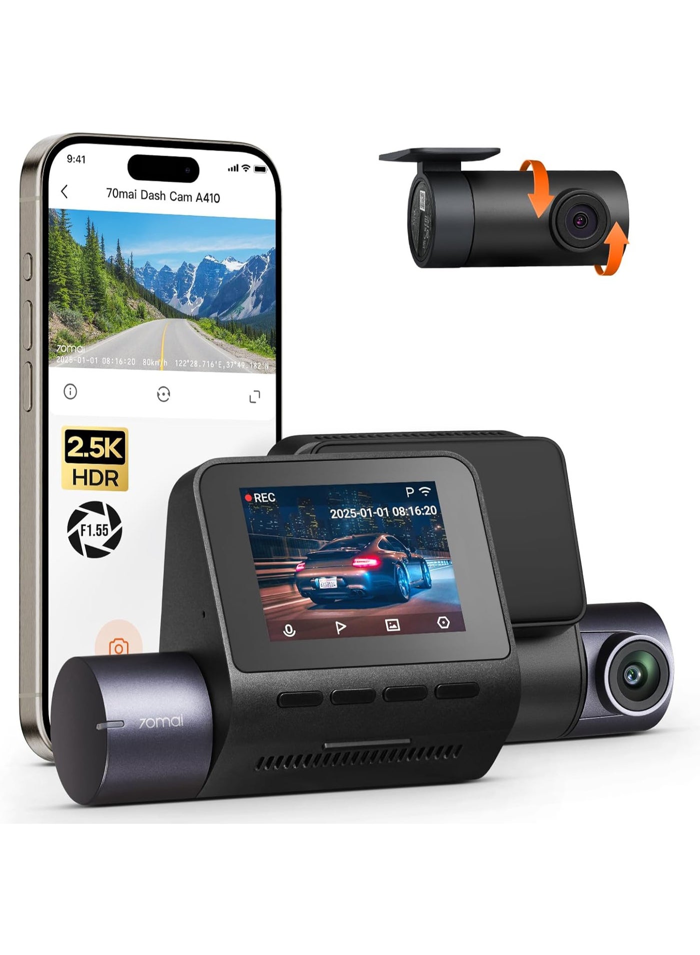Compare 70mai Dash Cam Front and Rear Set 2.5K+1080P Dual Dash Camera with HDR, Super Night Vision, F1.55 Aperture, 24H Parking Mode, Builtin WiFi & GPS, GSensor, Loop Recording at KSA Price