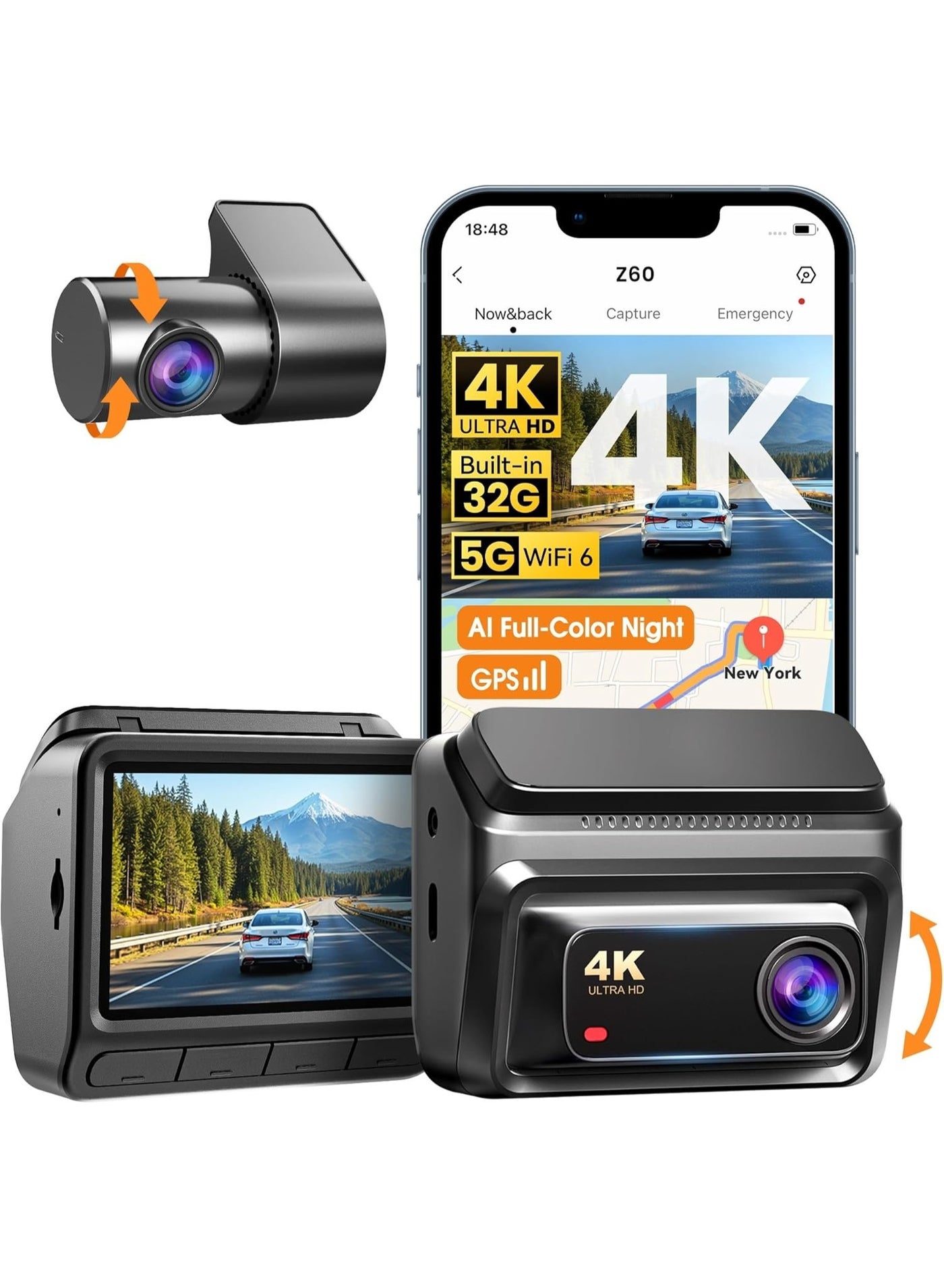 Compare DDPAI 4K Dash Cam for Cars Front and Rear, 2160P+1080P Dashcam, 5GHz WiFi6 Car Dash Camera, 3 IPS with 32G eMMC GPS Night Vision 24H Parking Monitor ADAS GSensor Max Support 512G, Z60 at KSA Price