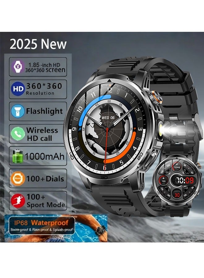 Compare Mens Bluetooth Smart Watch, 1.85Inch HD HighDefinition Touch Screen, 360*360 High Resolution, LED Flashlight, IP68 Daily Waterproof, 1000mAh Long Battery Life Battery, Sports And Sleep Monitoring, Multiple Sports Modes, DIY Personalize at KSA Price