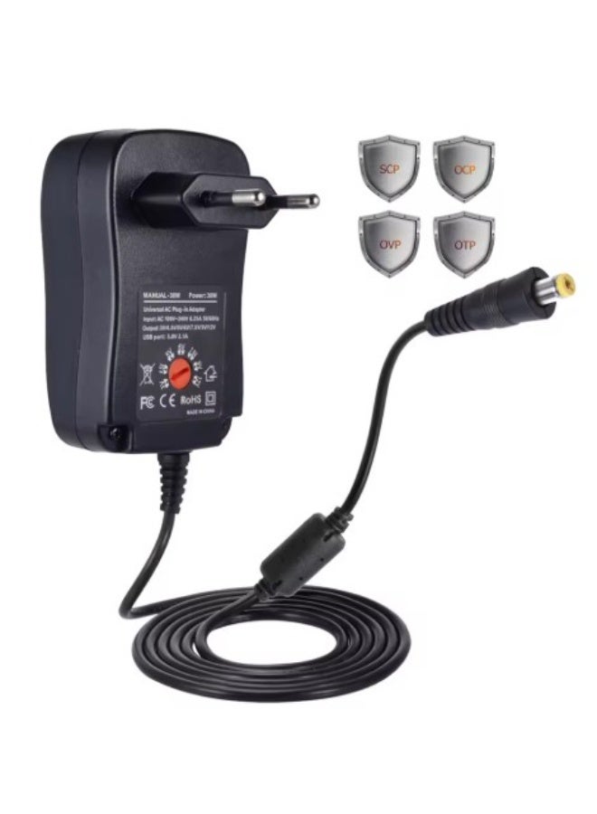Compare 30W Universal Power Adapter 3V 4.5V 5V 6V 7.5V 9V 12V AC DC Power Adapter Charger + 5V 2.1A USB Port with 8pcs Jack  Black at KSA Price