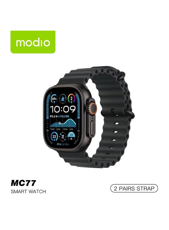 Compare Modio MC77 2.02Inch Smart Watch With Bluetooth Calling, Multiple Sports Modes, Health & Fitness Tracking 2 Pair Straps and Charging Cable Designed for Ladies and Gents Black at KSA Price