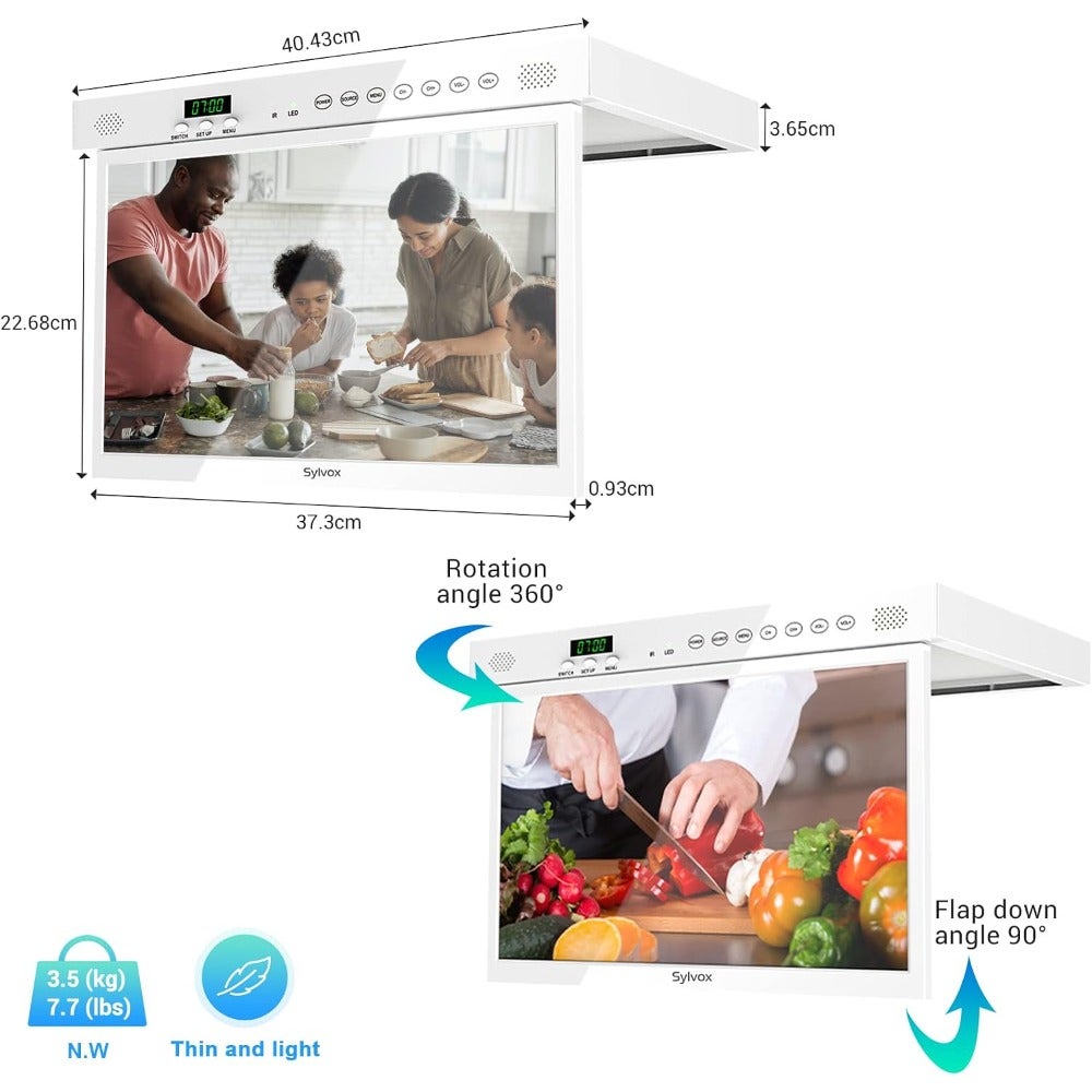 Compare 15.6 Inch Smart TV for Kitchen, 1080P Under Cabinet TVs, RotatableFoldable SpaceSaving, 12V DCAC Powered, Builtin Timer, Google Assistant, Flip Down TV for Kitchen, Bedroom, Caravan White at KSA Price