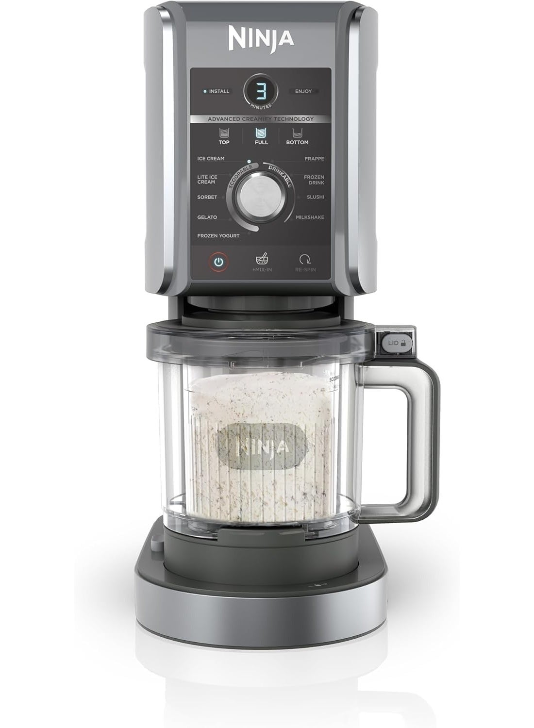 Compare Ninja CREAMi Deluxe Ice and Ice Drink Machine with 2 Cups, 10 Functions, Makes Ice Cream, Gelato, Sorbet, Frozen Yoghurt, Milkshakes, Slushi & More, 2in1 Flavour Option, Silver, NC502EU Silver at KSA Price
