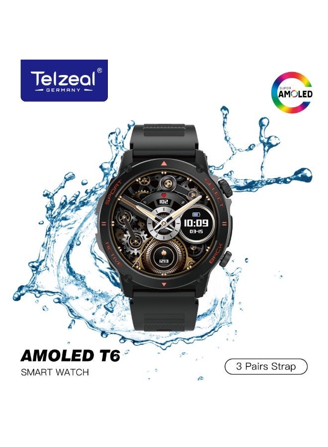 Compare AMOLED T6 Smartwatch – Black, AMOLED Display, 30M Waterproof, 2 Interchangeable Straps, Magnetic Charger, Fitness & Activity Tracker, Heart Rate & Sleep Monitor, Stylish Design, Durable, Ideal for Men at KSA Price