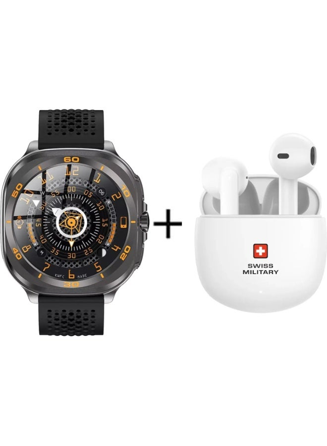 Compare Swiss Military DOM7 Smartwatch Gun Metal Frame Bundle with Victor 6 Earbuds at KSA Price