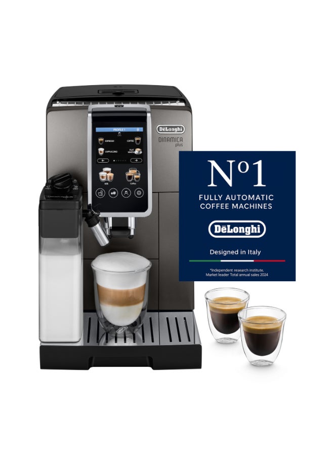 Compare Coffee Machine DINAMICA PLUS Fully Automatic Bean to Cup Coffee Machine, 30+ Functions, Ideal for Espresso, Americano, Cappuccino, Latte, Macchiato & Many More Coffee Recipes 1.8 L 1450 W ECAM380.95.TB TitaniumBlack at KSA Price