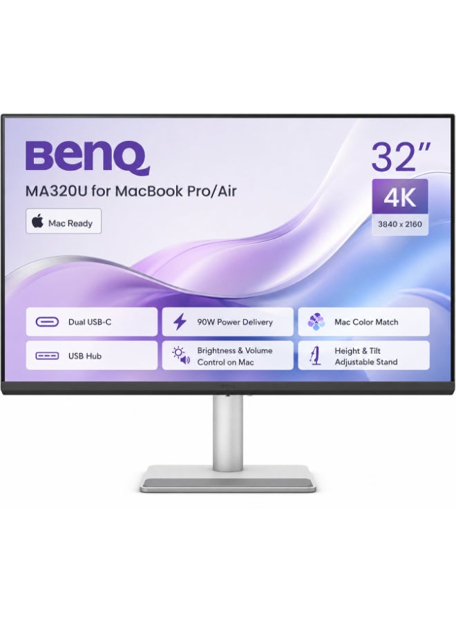 Compare 32 inch 4K 3840x2160 Matte AntiGlare Monitor for MacBook ProAir, Dual USBC 90W15W PD, Mac Color Match, 550 nits, 97% P3 Colors, 3W x2 Speakers, USB Hub, Brightness & Volume Control on Mac, Height & Tilt Adjustable Stand MA320U 32 inch Silver 32 inch Matte Antiglare at KSA Price