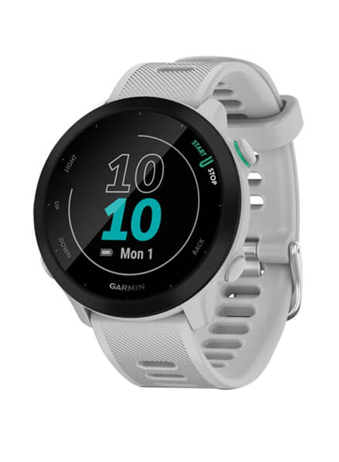 Compare Forerunner 55  42MM  Up To 14 Days Battery Life  1.04inch SunlightVisible Display, Scratch Resistant, Chemically Strengthened Glass, Heart Rate Monitor, All Day Stress Monitor, Advanced GPS and Running Features, Builtin GNSS and Sports App, iOS and Android Compatible White at KSA Price
