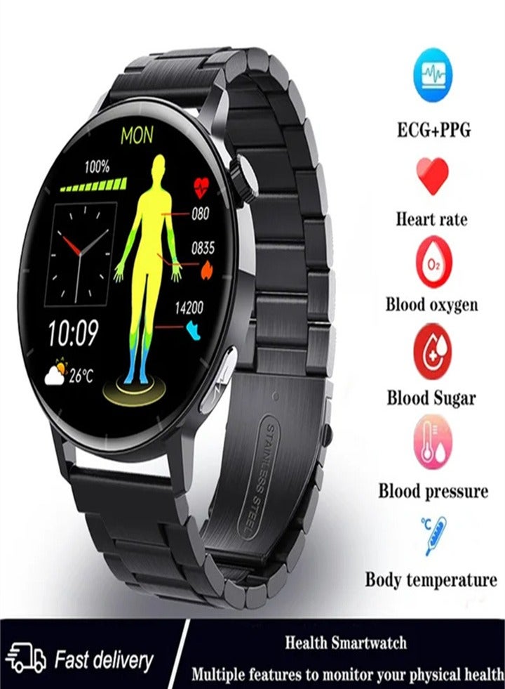 Compare ECG + PPG Smart Wristband Fitness Tracker for Women Men,  Calorie Bluetooth Calling, Noninvasive,  Glucose Monitor, Uric Acid and Monitor Health Smartband Black at KSA Price