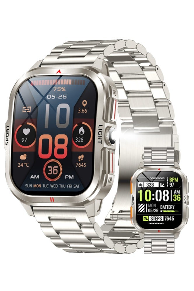 Compare Smart Watch for Men Bluetooth Call 2.01? Display 100+ Sports Modes Fitness Smart Watch IP68 Waterproof 15 Days Standby Smartwatch for Android iOS, Silver at KSA Price