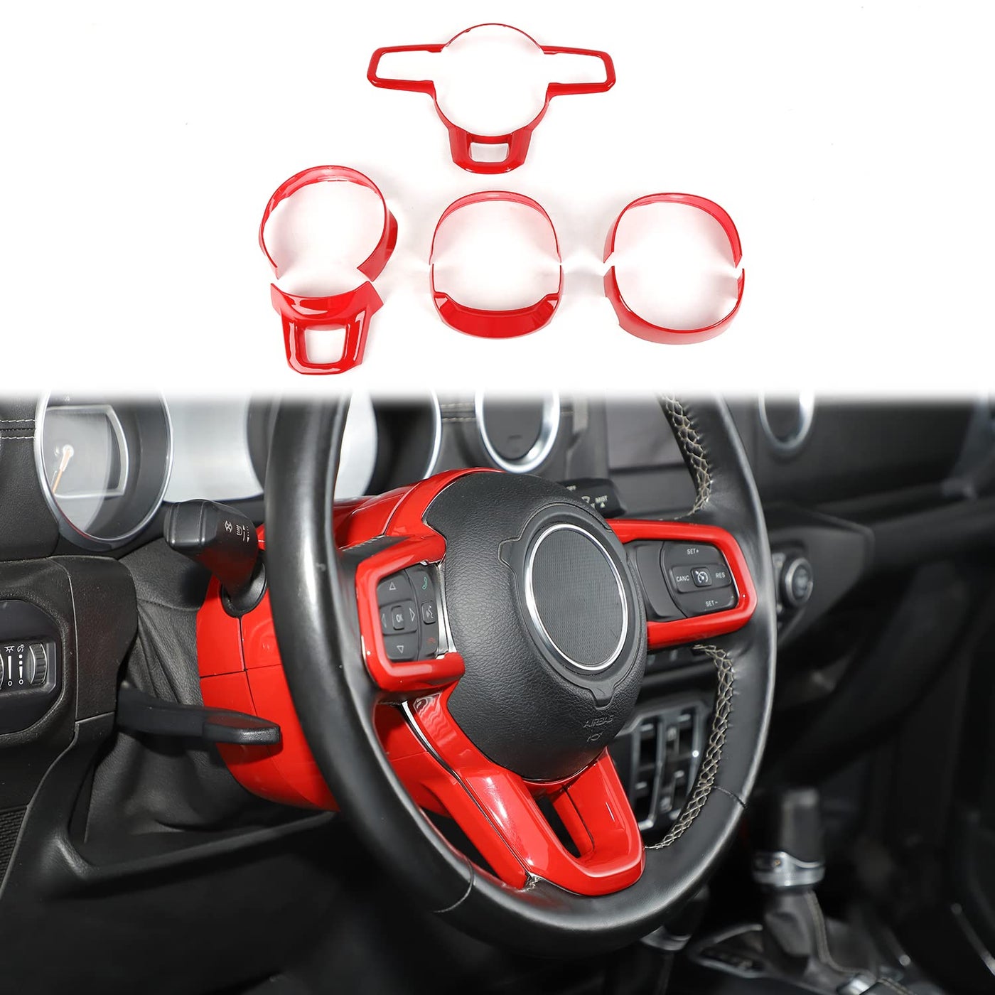 Compare PDKLIN for Jeep JL Red Steering Wheel Trim Kit for Jeep Wrangler JL JLU 2018 up for Gladiator JT 2020 up Red Interior Accessories 7pcs at KSA Price