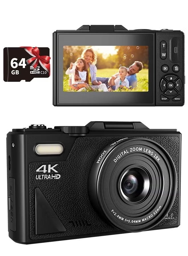 4K Digital Camera, 64MP Camera Digital 18X Digital…