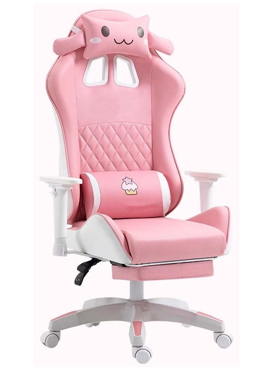 Pink Cartoon Gaming Chair with Footrest Ergonomic…