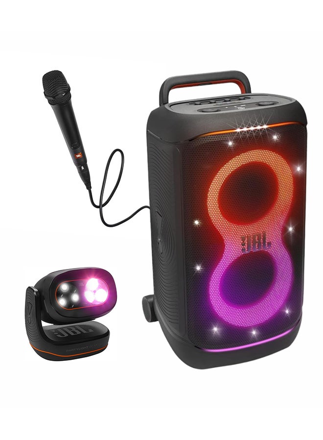 Compare PartyBox 520 + Party Beam + PBM100 Mic – Complete Party Setup with Lights, Wired Mic, and Bass Sound – Ideal for DJs, Karaoke Nights, Celebrations, and Family Music Events JBLPARTYBOX520EU+JBLPLBEAMEU+JBLPBM100BLK Black at KSA Price