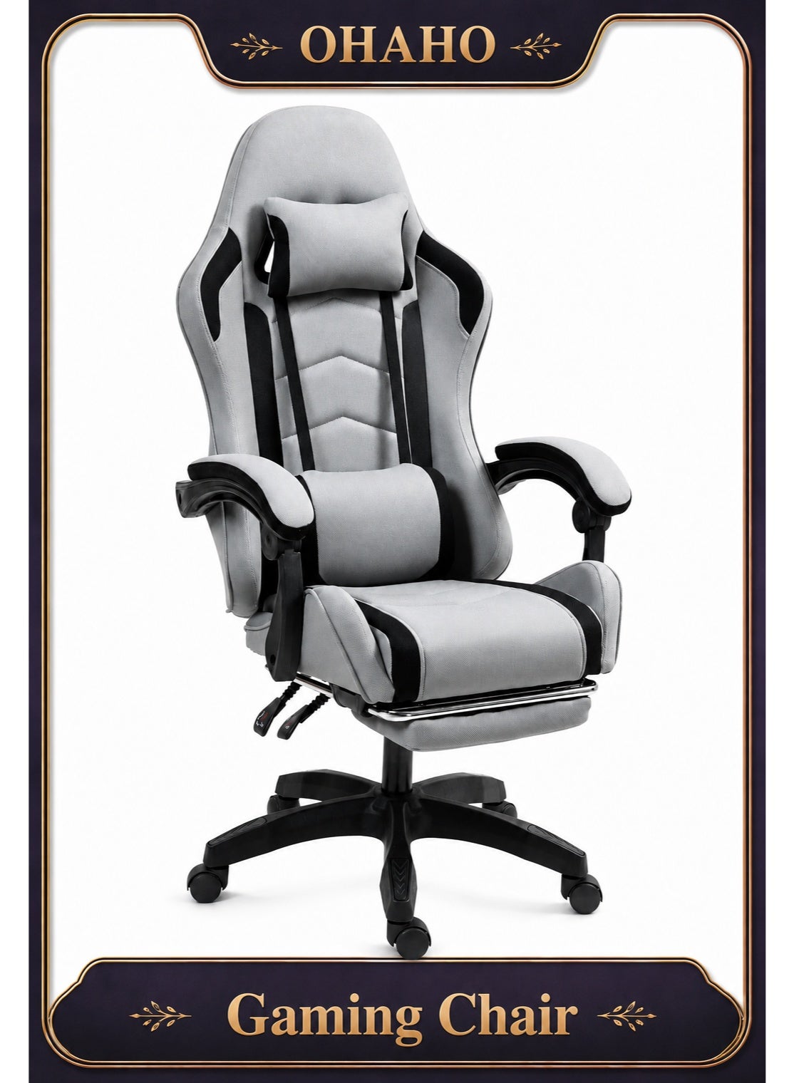 Compare Gaming Chair Computer Chair  High Back Fabric ComputerChair With Tilt, Height Adjustment, Neck and Massaging Lumbar Support for Office or Gaming Grey at KSA Price