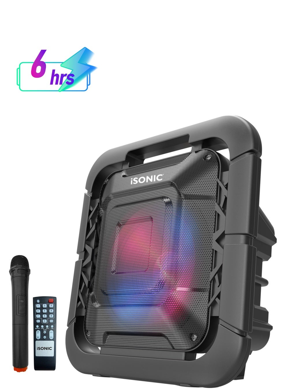 Compare IS 471 8” Square Bluetooth Speaker, Wireless Mic, TWS, USBAUX Playback, LED Woofer Light – 15W RMS, 3.7V 1800mAh Battery at KSA Price
