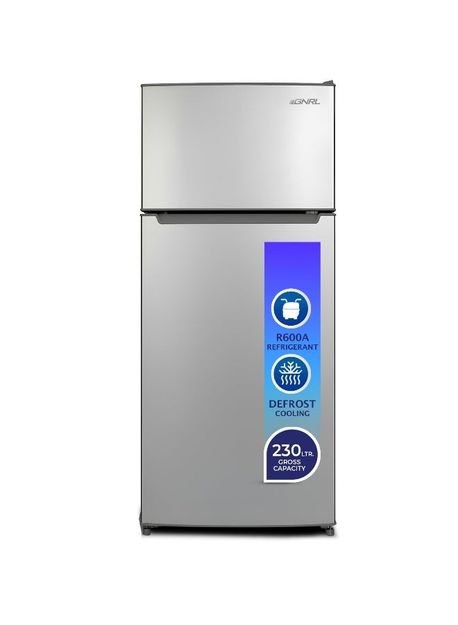 Compare EGNRL 230L Gross208L Net Capacity, Double Door Refrigerator, EGR230S| Mechanical Control, Energy Saving & Low Noise |Defrost, Recessed Handle, R600A, Inside Condenser, Dark Silver Color, One Year Warranty 90.0 W EGR230S Dark Silver at KSA Price