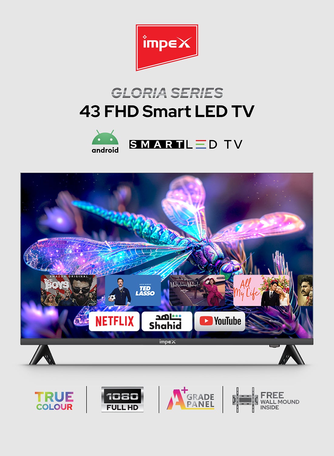 Compare 43Inch Full HD Smart LED TV  Android, Quad Core, Frameless, A+ Panel, WiFi, 2 HDMI, 2 USB, RJ45, 1920x1080 Resolution, 178° View, Slim Design, 2 Year Warranty  Gloria 43 Smart Black at KSA Price