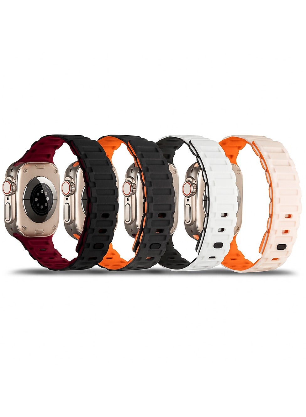 Compare Silicone Magnetic Bands Compatible with Apple Watch Ultra 4321 49mm, Series 121110 46mm, Series 987 45mm, SE3SE2SE654 44mm, Series 321 42mm, Replacement Sport Strap Multicolor1 at KSA Price