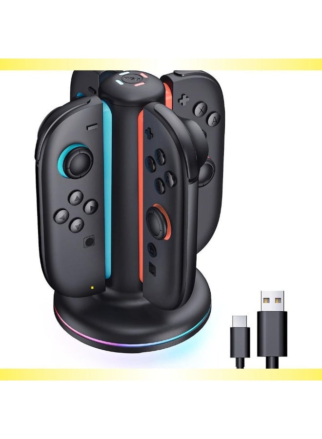 Compare Charging Dock For Nintendo Switch 2 JoyCon Controllers – 4 In 1 Fast Charger Station Magnetic & Weighted Base BiDirectional Dign LED Indicators & Overcharge Protection at KSA Price