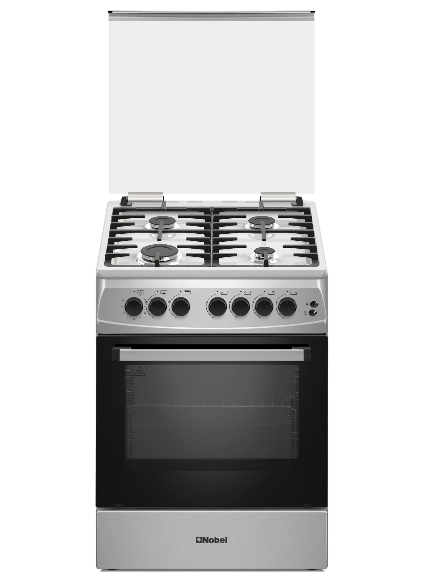 Compare 60×60 Gas Cooking Range, 4 Turkish Gas Burners, 70L Gas Oven, PushButton Ignition, Double Glass Door, FFD Safety, Glass Top Lid, Adjustable Legs  1 Year Warranty NGC6062I silver at KSA Price