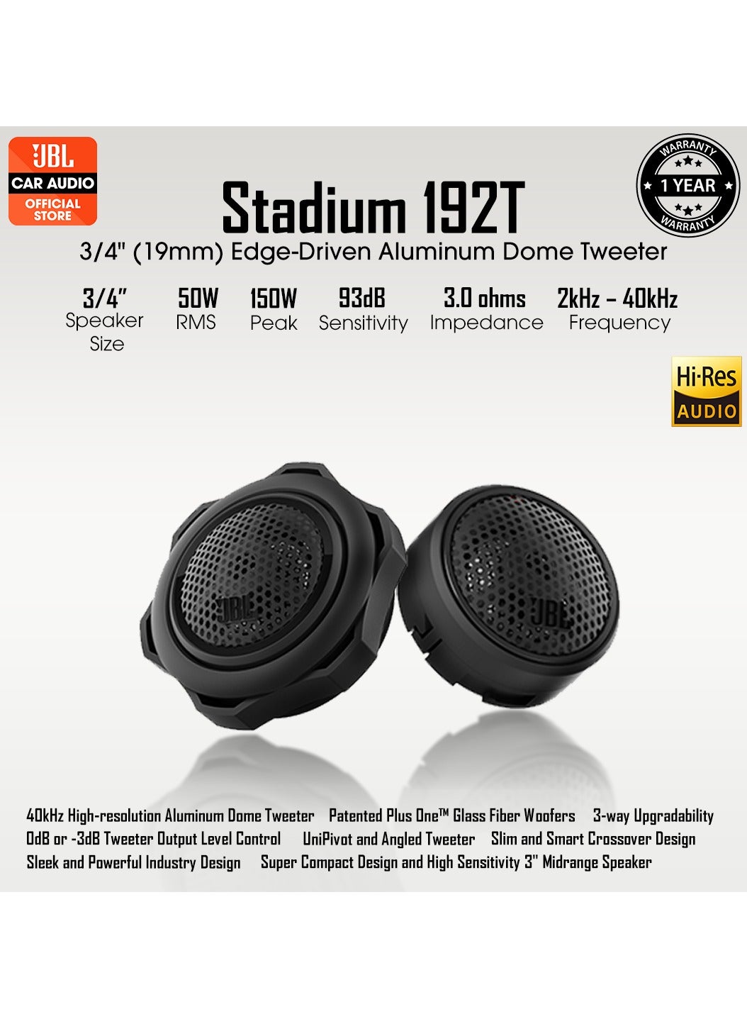 JBL Stadium 192T Tweeter Car Speaker Boxes -…