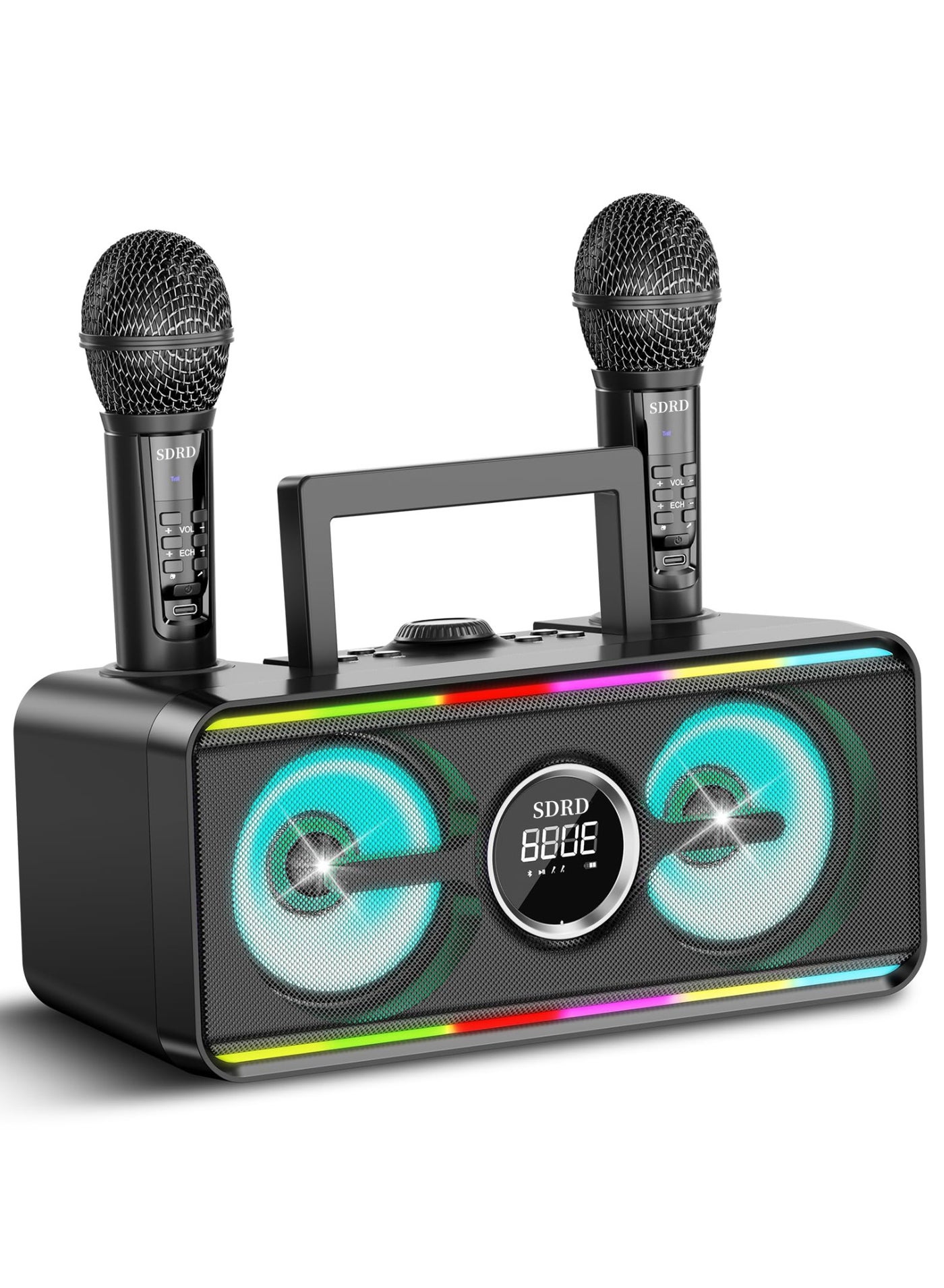 Compare Portable Bluetooth Karaoke Machine  Suitable for Adults and Children, Equipped with 2 UHF Wireless Microphones, LED Lights, Perfect for Family Parties, Weddings, and Outdoor Activities at KSA Price