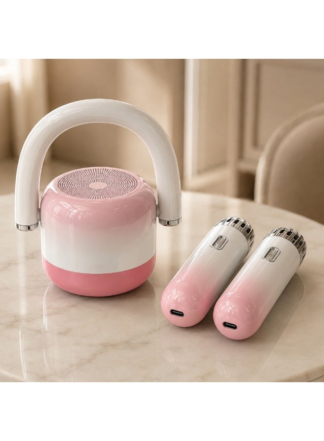 Compare Portable Bluetooth Karaoke Speaker with 2 Wireless Microphones, RGB LED Light, Rechargeable Party Speaker, HiFi Stereo Sound, Portable Music Speaker for Outdoor Pink at KSA Price