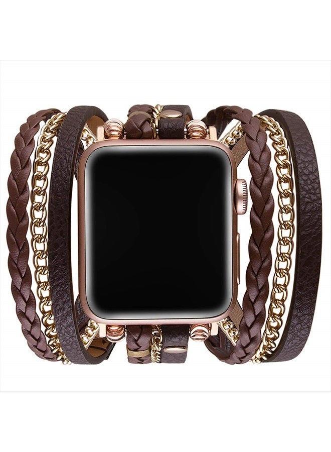 Compare Vikoros Bracelet Bands Compatible with Apple Watch Band Ultra iWatch Series 8 7 6 5 4 3 2 1 SE 49MM 45MM 44MM 42MM 38MM 40MM 41MM, Luxury Designer Western Boho Leather Wrap Dressy Strap for Women Girl at KSA Price