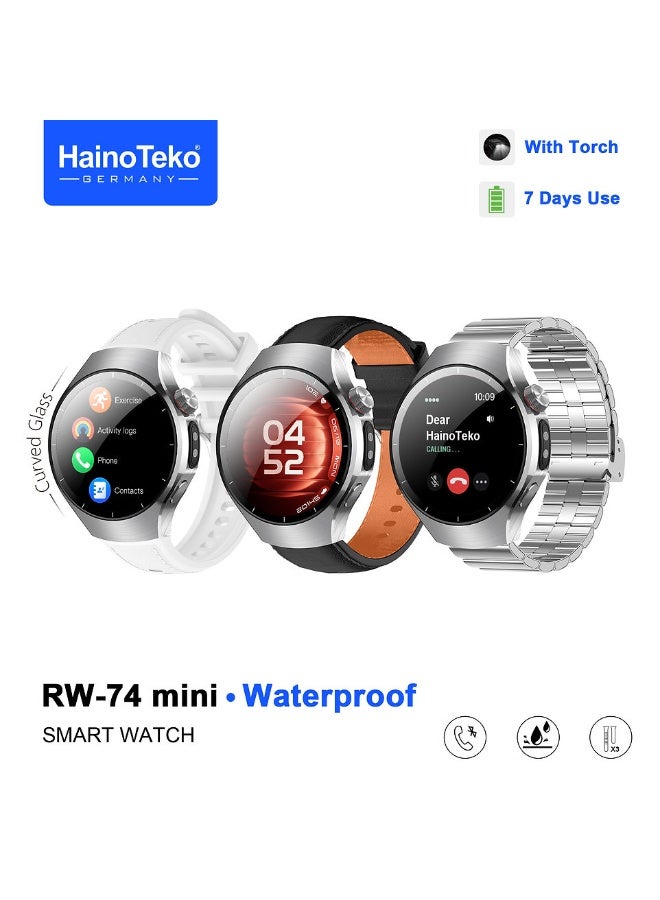 Compare HainoTeko RW74 Mini Waterproof Design Smart Watch with Curved AMOLED Display Bluetooth Calling 3 Pair Straps and Charging Cable For Women Silver at KSA Price