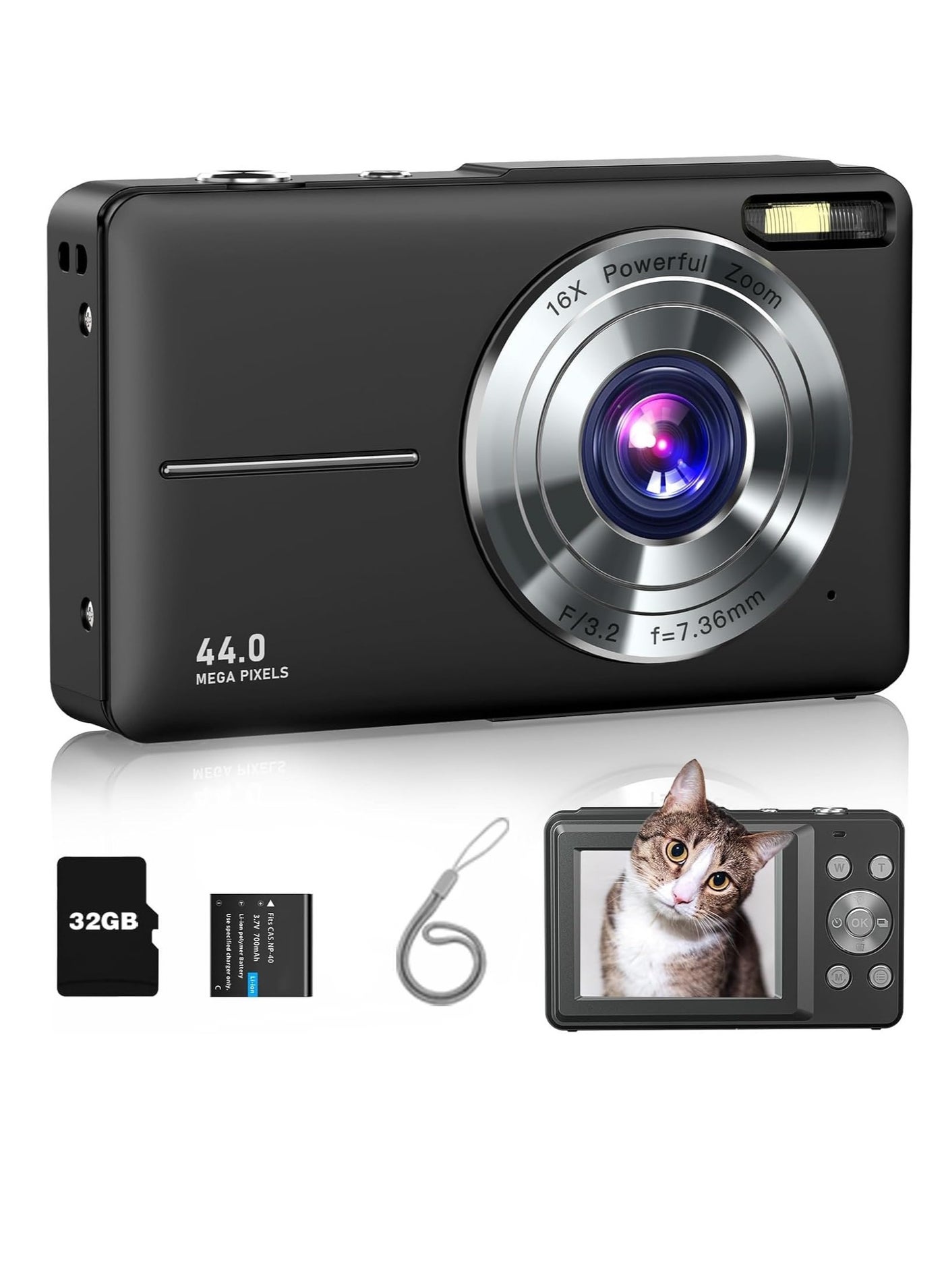 Compare Digital Camera, FHD 1080P Kids Camera 44MP Point and Shoot Digital Cameras with 32GB SD Card, 16X Zoom at KSA Price