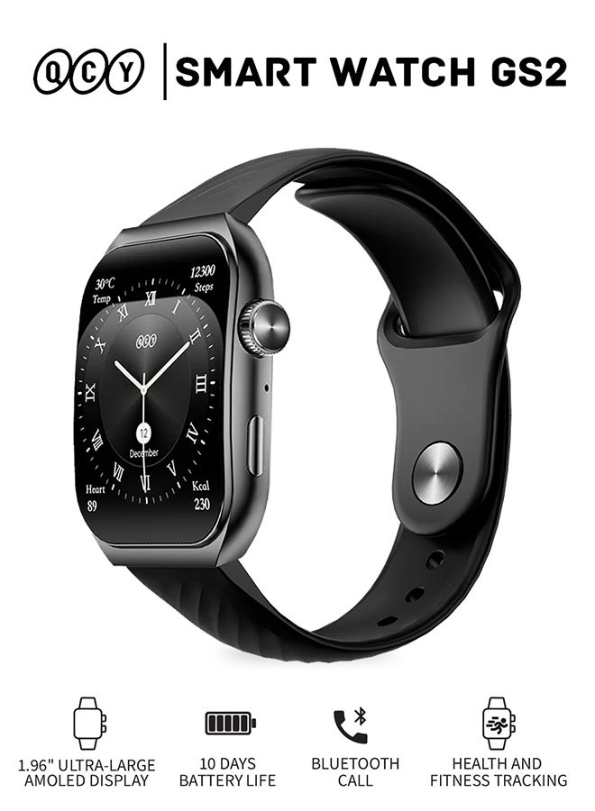 Compare 260 mAh QCY Watch GS2 With 1.96 AMOLED Big Screen Display, 100 Plus Watch Faces, 10 Days Battery Life, Health and Sports Tracking Black at KSA Price