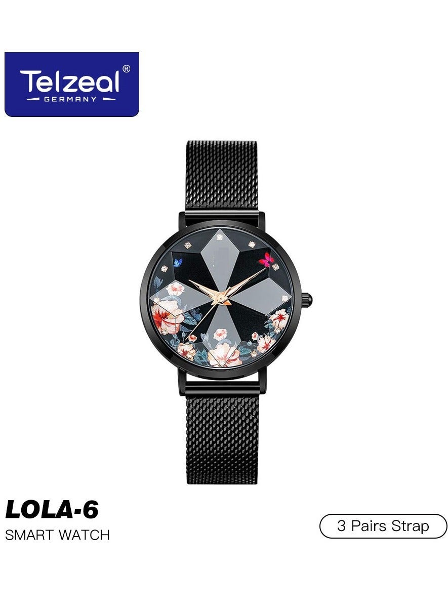 LOLA-6 Round Ultra-Slim Ladies Smartwatch – Black,…