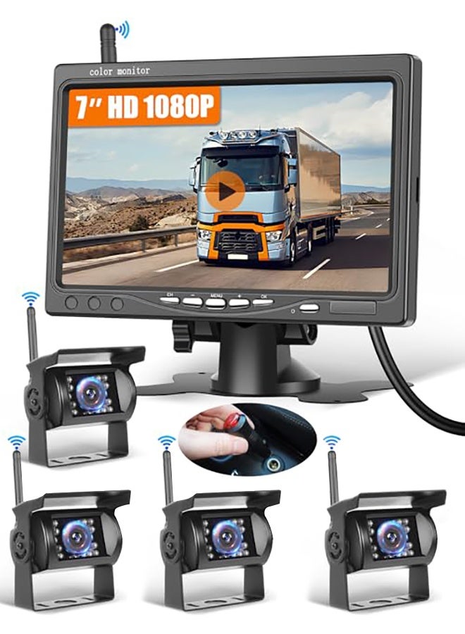 Compare Professional 4Piece Wireless Backup Camera System  7 inch Monitor with Night Vision & IP69 Waterproof Rating, 24V Compatible for Large VehiclesRVsTrucks at KSA Price