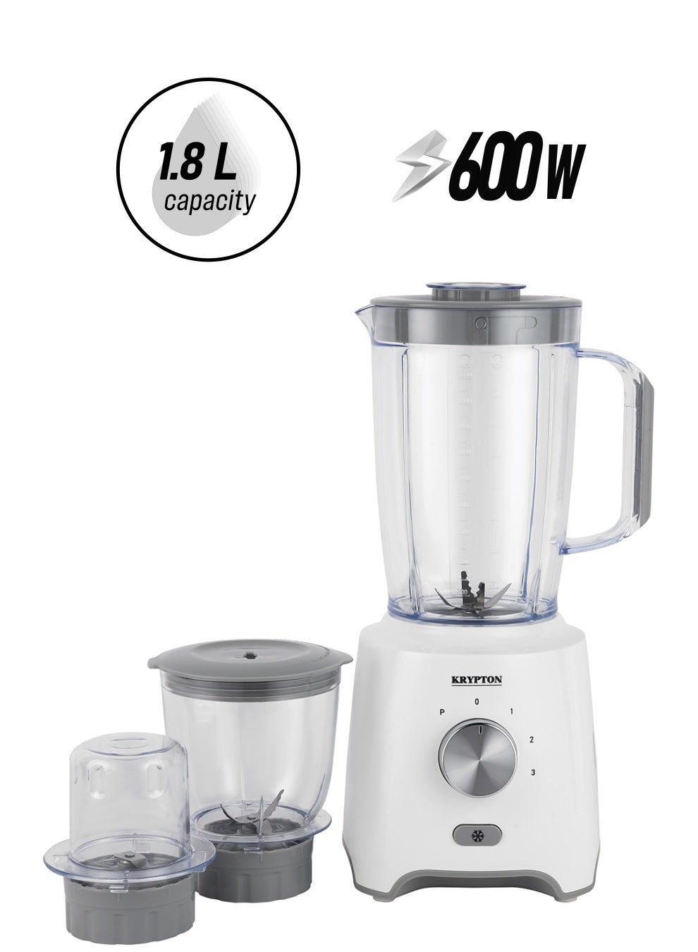 Compare 3In1 Blender With Unbreakable  Jars, Stainless Steel Blade, 600W Powerful Motor with 3 Speed Setting and Pulse 1.8 L 600 W KNB6029 WhiteGrey at KSA Price