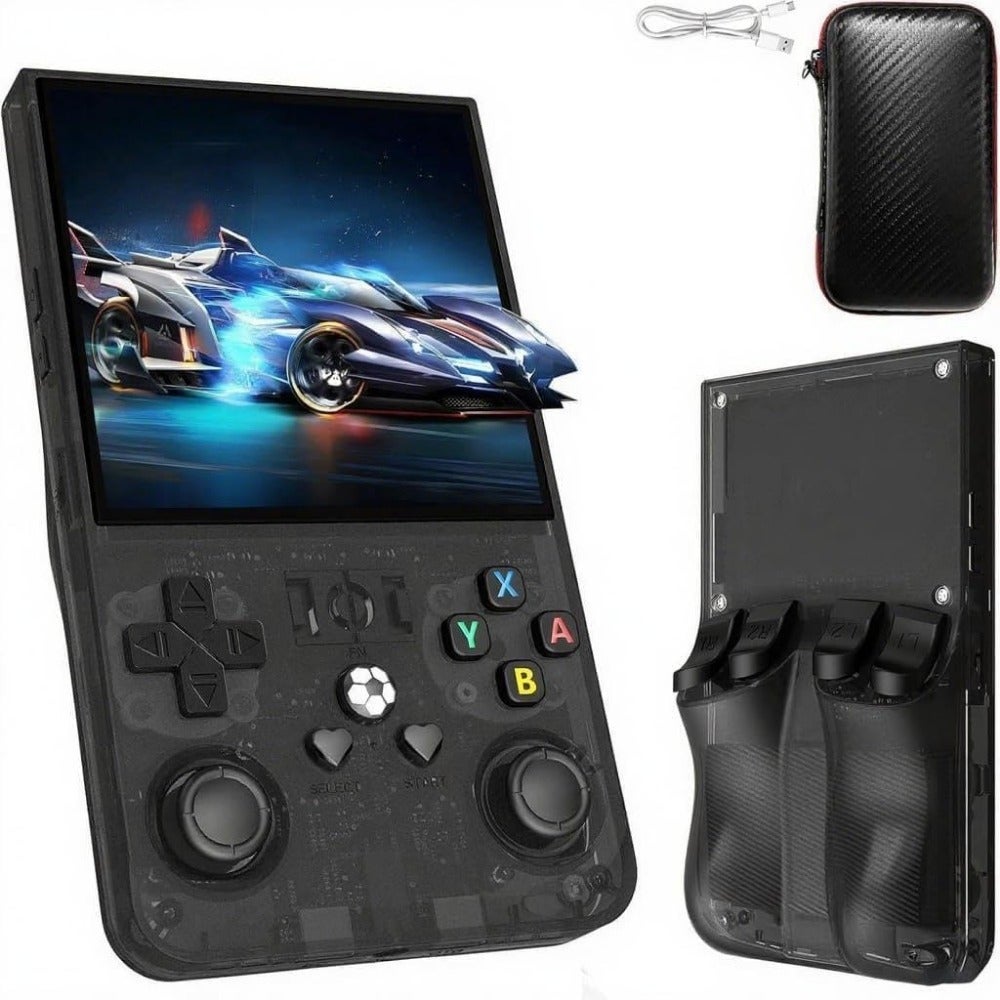 Compare Retro Handheld Game Console with 4inch IPS HD Screen, 64GB Storage for 18000+ Games, Linux System Ebook Reader via USB Interface in Black Transparent Color for Gaming and Reading at KSA Price
