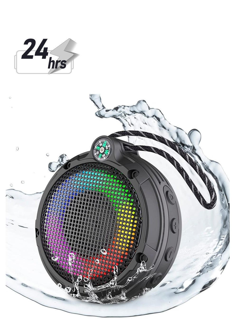 Compare SYOSI Portable Bluetooth Speaker, IPX7 Waterproof Outdoor Wireless Speaker, Mini Speaker with LED Lights & 8W & 24H Playtime, Perfect for Shower, Bike, Hike, Support TF Card, FM Radio at KSA Price