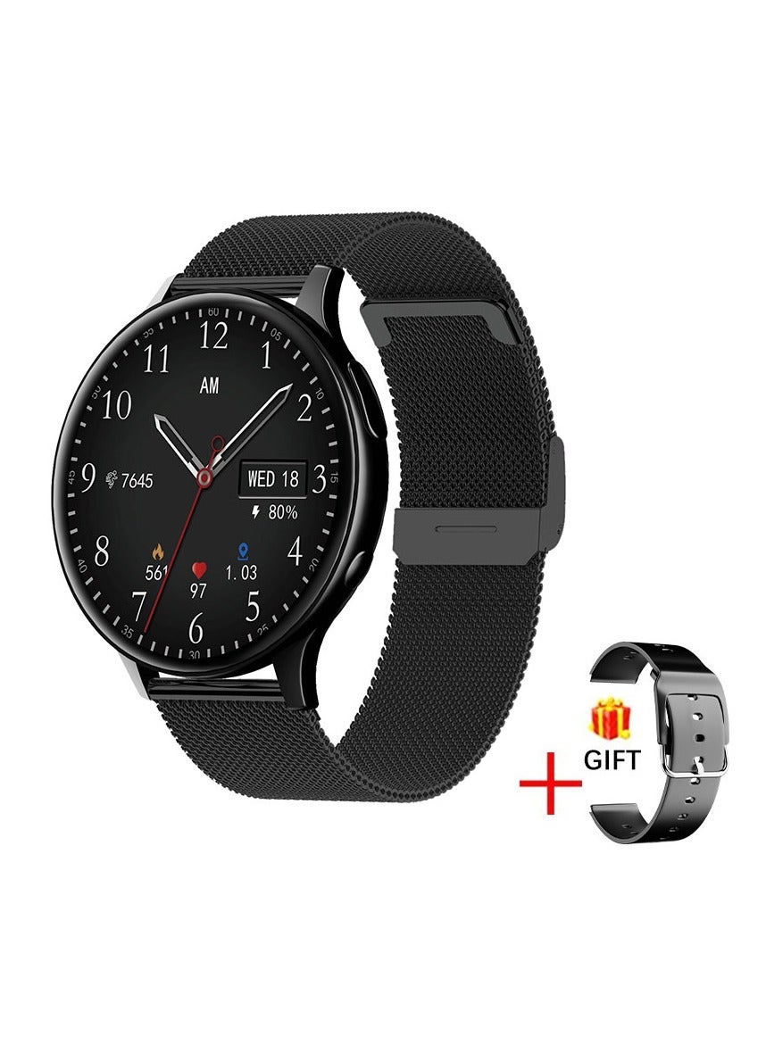 Compare New Smart Watch For Men 1.28 AMOLED Screen Sports Bluetooth Calling IP67 Waterproof Mesh Black Strap Free Silicone Strap at KSA Price