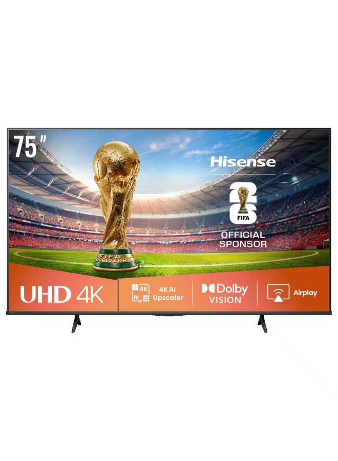 Compare 75Inch A6Q UHD 4K 60Hz Smart TV for Home Entertainment & Living Room | Hisense UHD VIDAA Smart TV, HDMI, USB, WiFi, BT, HLG, 4K AI Upscaler, Dolby Vision & Audio, Game Bar, Voice Control | 2025 UHD Model TV 75A6Q Black at KSA Price