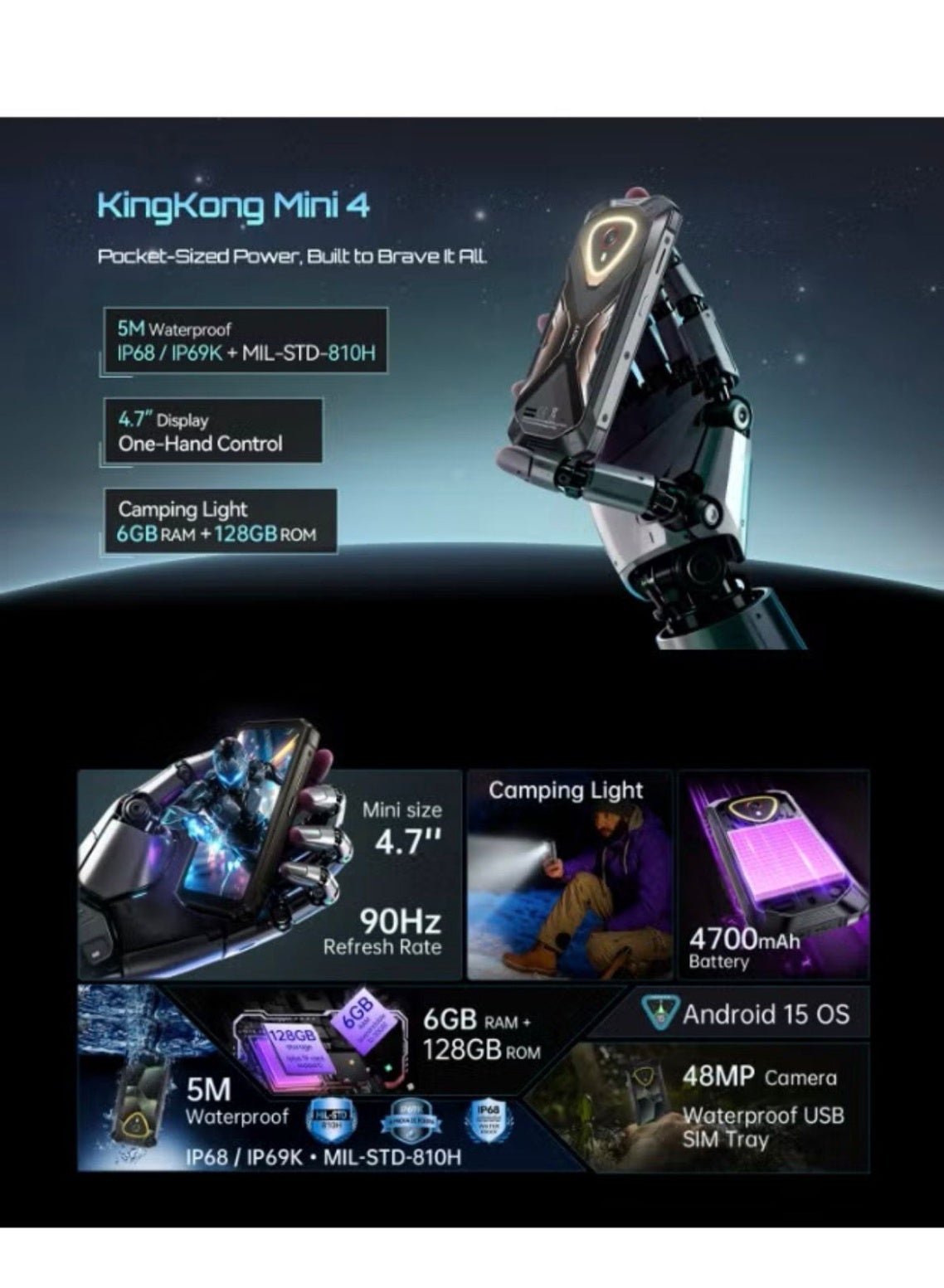 Compare Mini Smartphone Android 15 Cubot KingKong MINI 4, 4.7Inch mini screen, 90Hz, 4700mAh, 6RAM+128GB ROM, Mini Phone, NFC at KSA Price