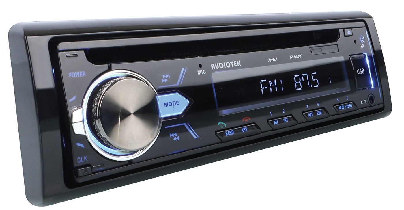 Compare New Audiotek AT990BT CD MP3 Car Audio Receiver Works with USB SD Bluetooth Compatible with MP3WMACDRRWUSBSDMMC Slots Sensitive FM Receiver AUX in Front at KSA Price