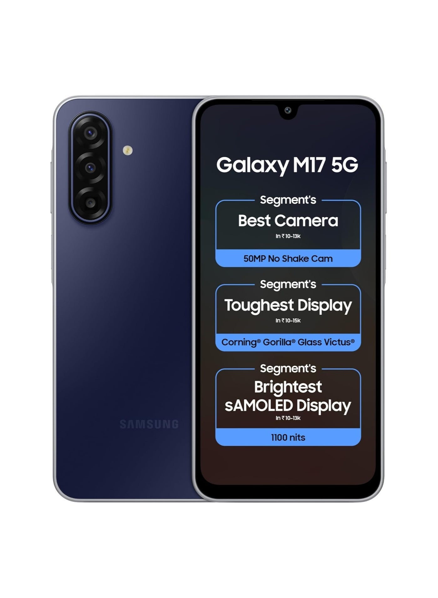 Compare Galaxy M17 5G Sapphire Black, 8GB RAM, 128GB Storage| Circle to Search| Gemini Live| 50MP OIS Triple Camera| IP54 Rating| Gorilla Glass Victus| AI| 6 Gen of OS Upgrades| Without Charger at KSA Price