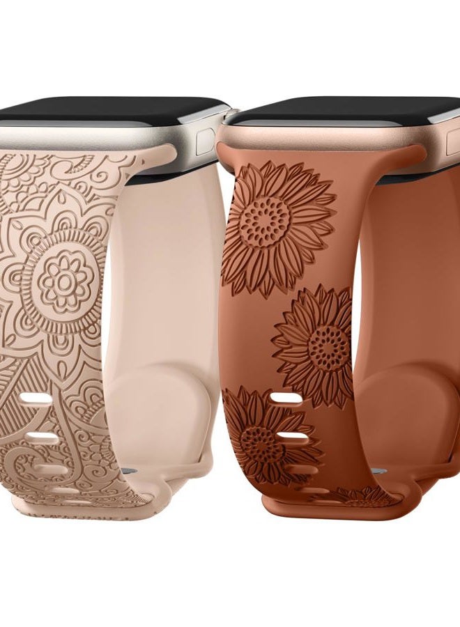 Compare Floral Engraved Band Compatible with Apple Watch Bands for Women 38mm 40mm 41mm 42mm 44mm 45mm 46mm 49mm,Soft Silicone Cute Pattern Sport Strap for iWatch Bands Women Series 10 91 SE Ultra12 at KSA Price