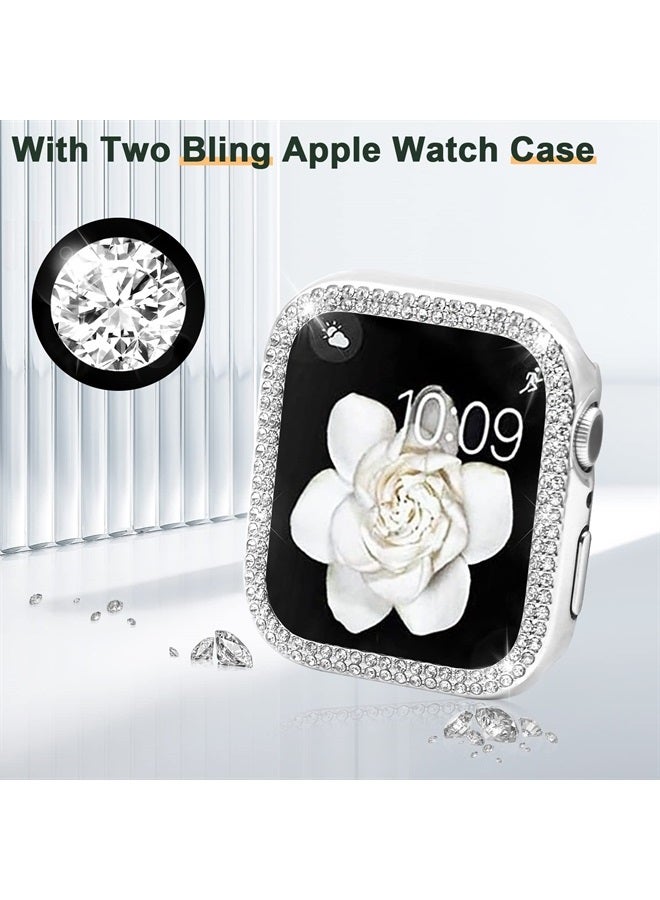 Compare Compatible with Apple Watch Band 44mm with Case Women, Bling Metal Wristband Strap with 2 Pack Bling PC Protective Cover for iWatch SE Series 65444mm, Silver at KSA Price