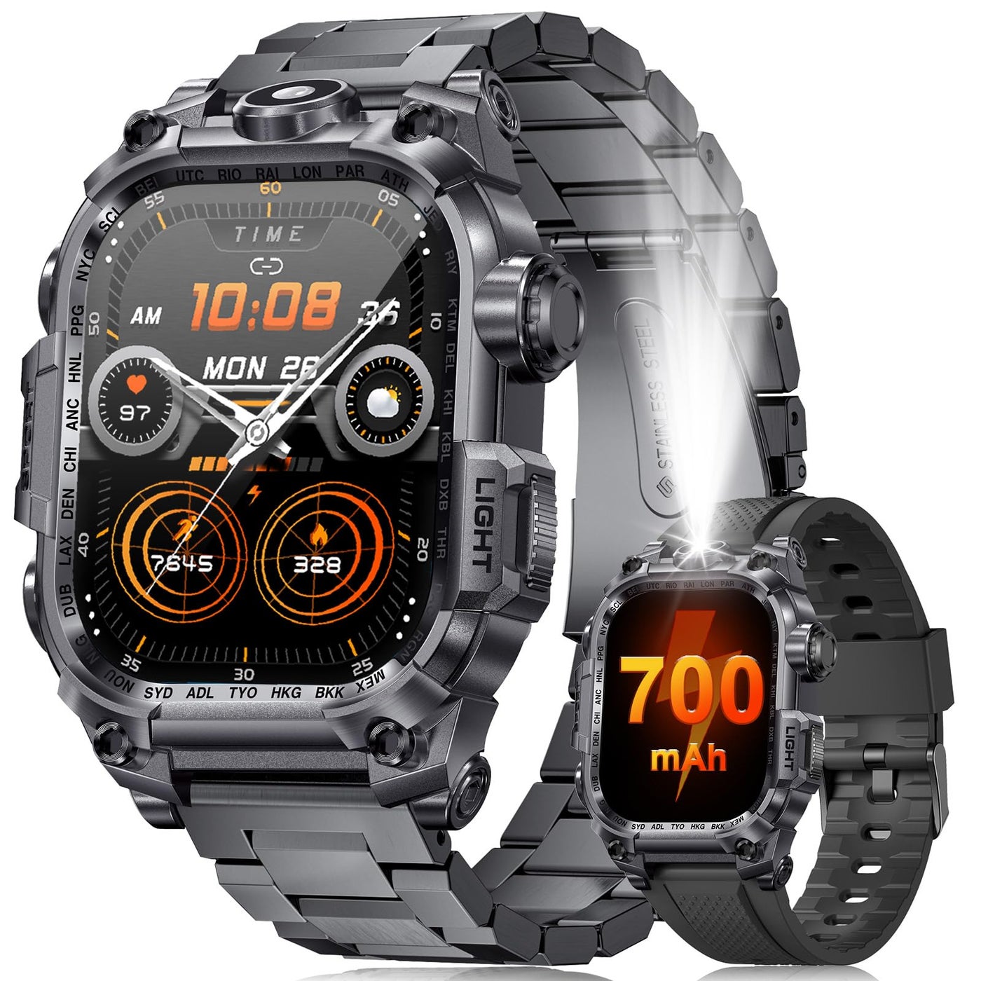 Compare HIRREO Military Smart Watches for MenAnswerMake Calls,2.01 HD Screen Sports Smartwatch with LED Flashlight700mAh Battery,IP68 Waterproof Fitness Tracker for Android iOS,100+Sport Modes,Black at KSA Price