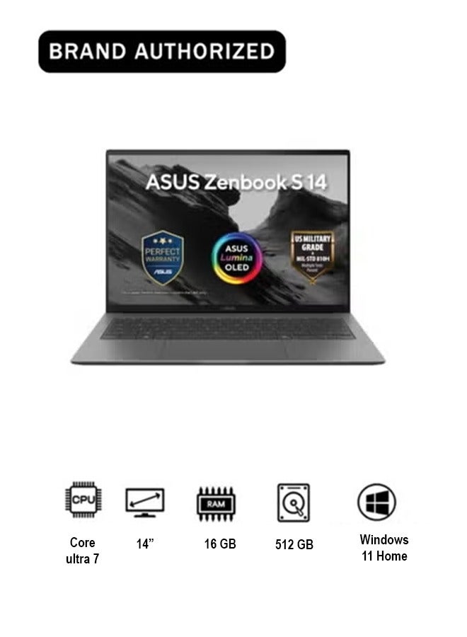 Compare Zenbook S 14 14inch display with 16 GB RAM512 Gigabyte StorageIntel Core Ultra 7 256VZumaia GrayUX5406SAQJ622WWindows 11 Home EnglishArabic Zumaia Gray at KSA Price