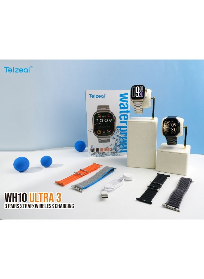 Compare WH10 Ultra 3 3Pair strapWireless Charging Smartwatch cuttingedge technology with sleek design & Ultimate Fitness & Style Companion Gold at KSA Price
