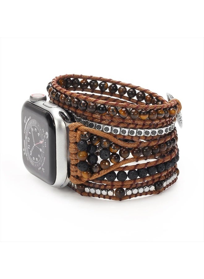 Compare Beaded Boho Watch Band Compatible Apple Watch Band 41mm38mm40mm 5 Wrap Watch Bracelet Apple Watch Strap for Women Men Natural Stone iWatch Band Series 87654321SEUltra, Tiger Eye, M at KSA Price