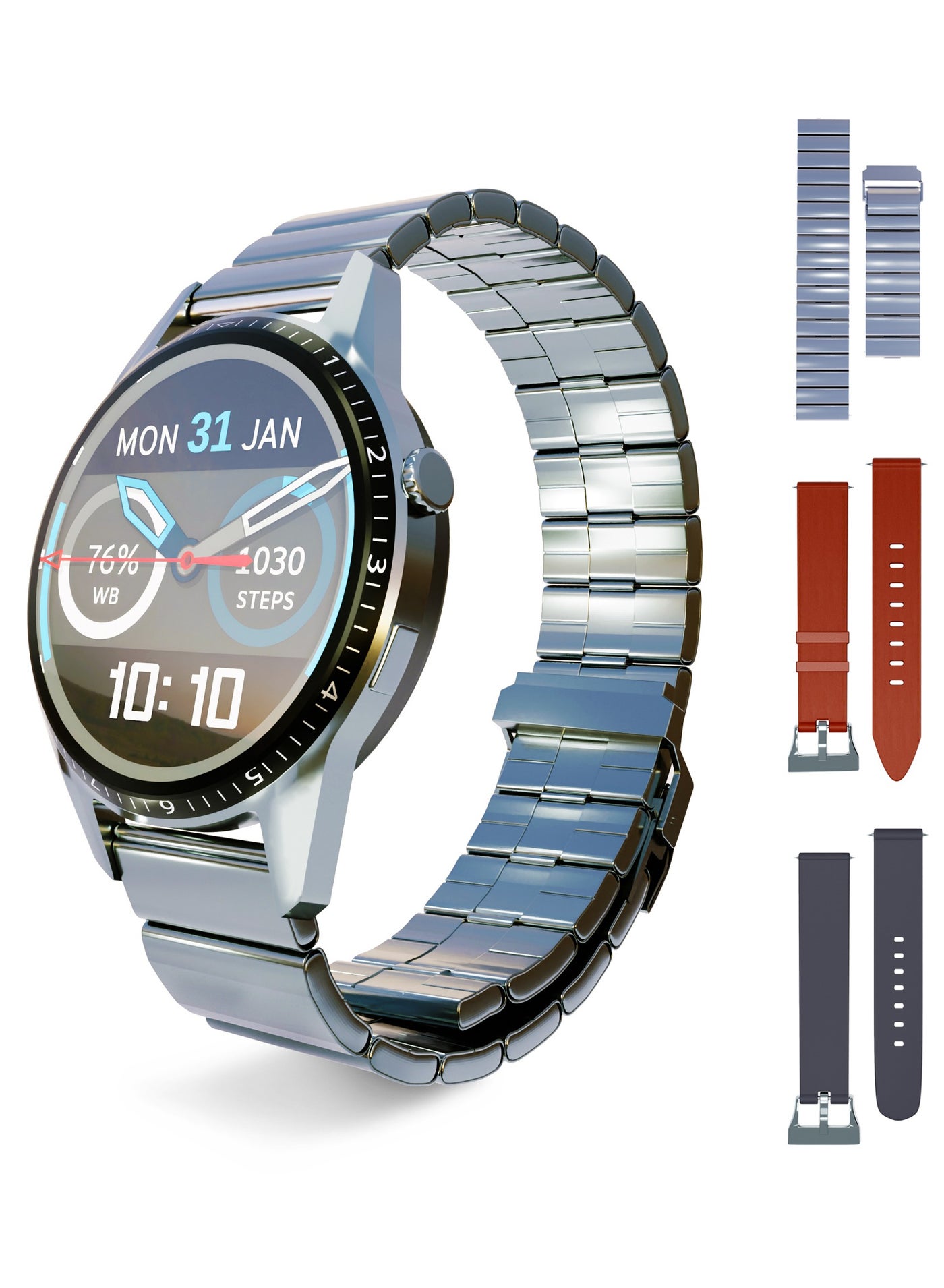 Compare Smart Watch for Men & Women – Cruise Collection Water Resistant Fitness Tracker with Bluetooth Calling, Heart Rate & Sleep Monitor, 3 Replaceable Straps Grey, Silver, Brown – Compatible with iOS & Android at KSA Price